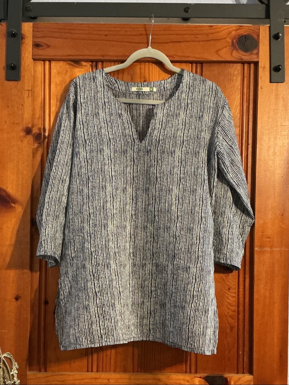 Relaxed Blue Striped V-Neck Tunic Top